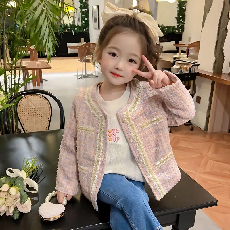 

Осенняя куртка для девочек, детская одежда, пальто, новинка 2023, модная Корейская Удобная Повседневная небольшая Ароматизированная куртка для девочек F58