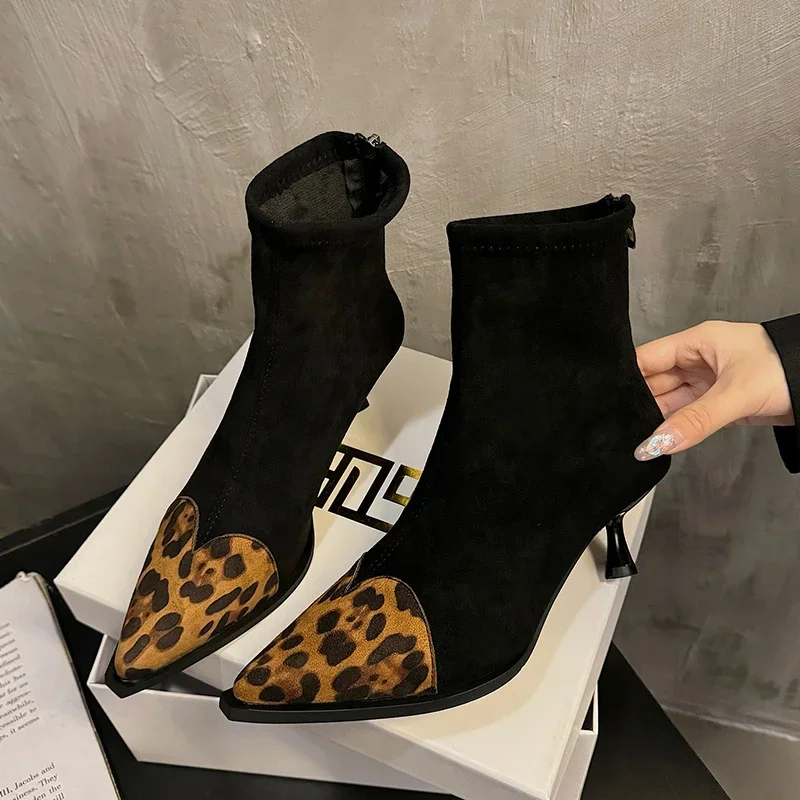 Winter New Style Pointed Toe Comfortable Stiletto Fashion Women's Boots Zipper Warm Suede Casual Non-slip Shoes