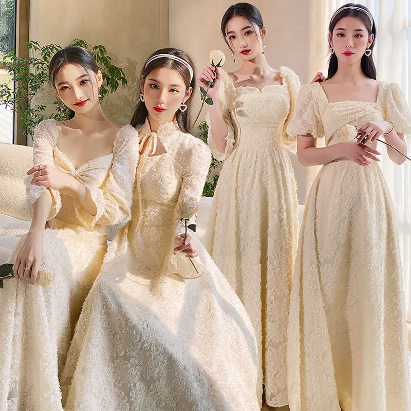Formal Party Dress Slim Champagne Long Cheongsam Elegant Women A-line Qipao 2022 Spring New Celebrity Banquet Gown Vestidos