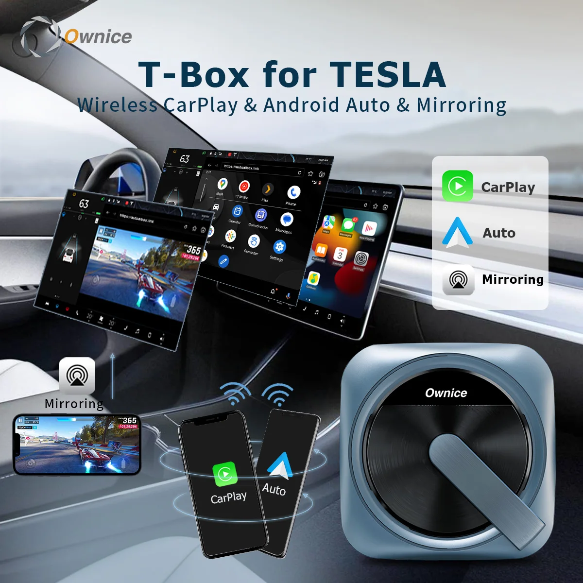 

Ownice T-Box T1 T3 беспроводной Carplay Android автомобильный ключ для Tesla Model 3 Y S X Siri Airplay Для Waze Tmap Tomtom Amigo WhatsApp