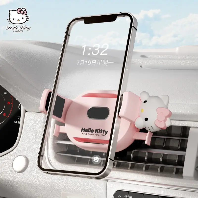 

Hello Kitty Car Mobile Phone Bracket Sanrio Ktcat Anime Cartoon Cute Air Outlet Support Universal Ladies Navigation Fixed Iphone