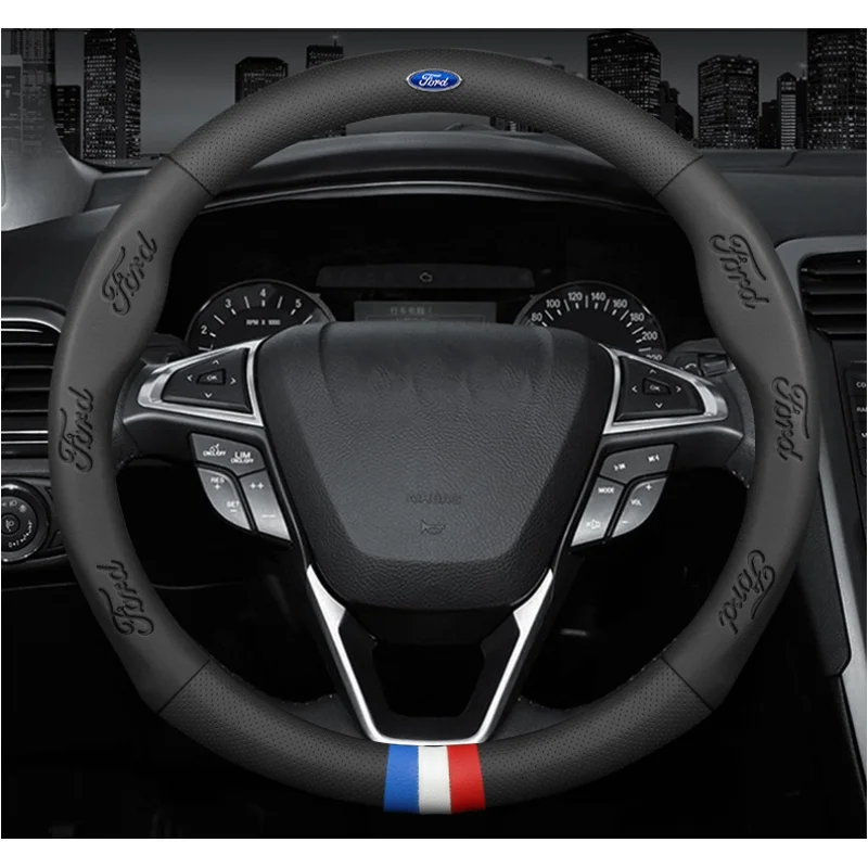 

For Ford ST Focus MK2 MK3 Mondeo Fiesta Kuga Ranger Explorer Excape Taurus Car 3D Embossing Logo Breathable Steering Wheel Cover