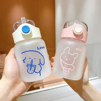 new high borosilicate glass bouncing cover with straw frosted water cup portable heat resistant cute water bottle straw cup