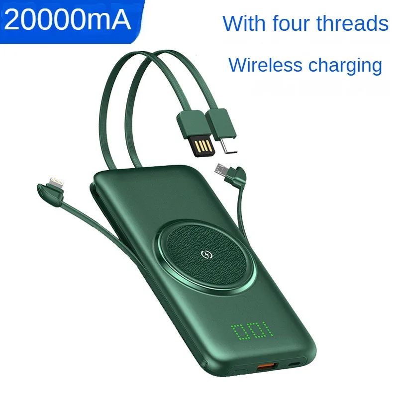 

20000mAh Wireless Power Bank Fast Charge with Built in Cable 3 Outputs 1 Inputs Powerbank Portable Charger for Smartphones