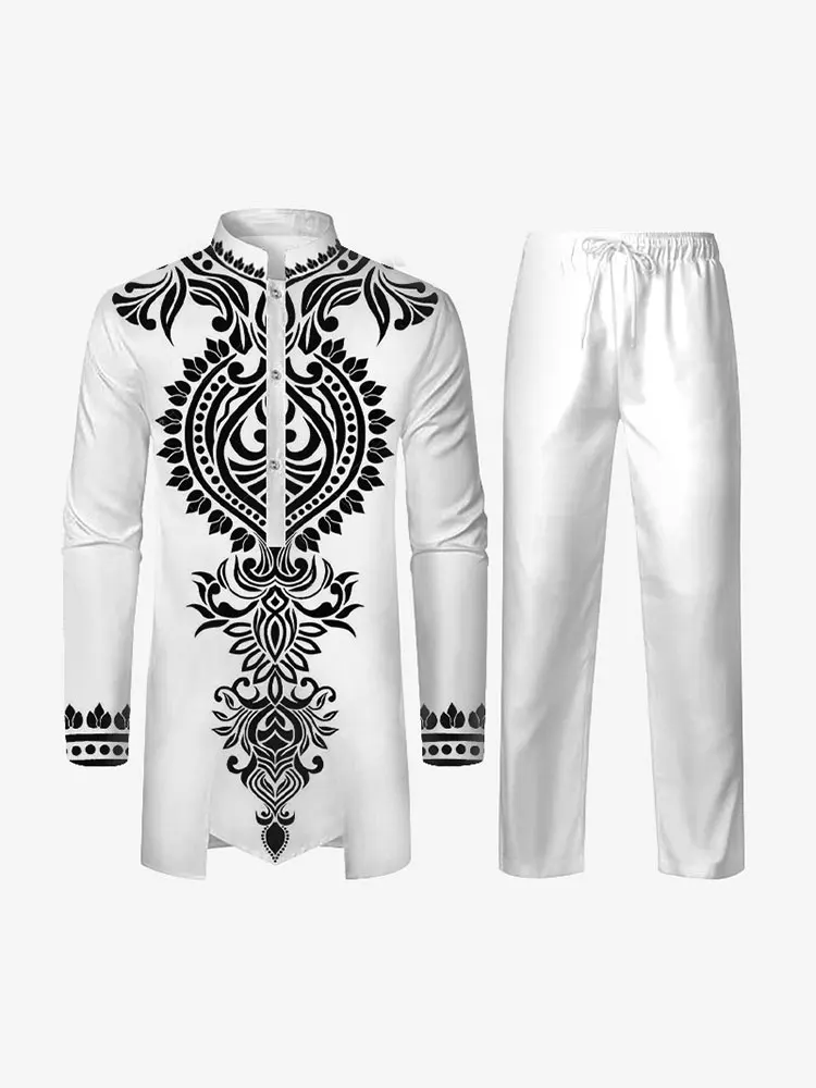 ew muzułmańska męska szata żółty biały czarny spodnie z długimi rękawami arabskie garnitury męskie nowy nadruk graficzny wielokolorowa