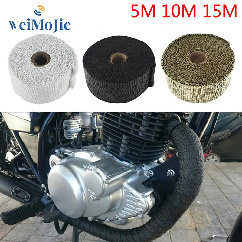 

5M/10M/15M Motorcycle Exhaust Heat Shield Thermal Exhaust Tape Fiberglass Heat Wrap Pipe Heat Insulation With Stainless Ties