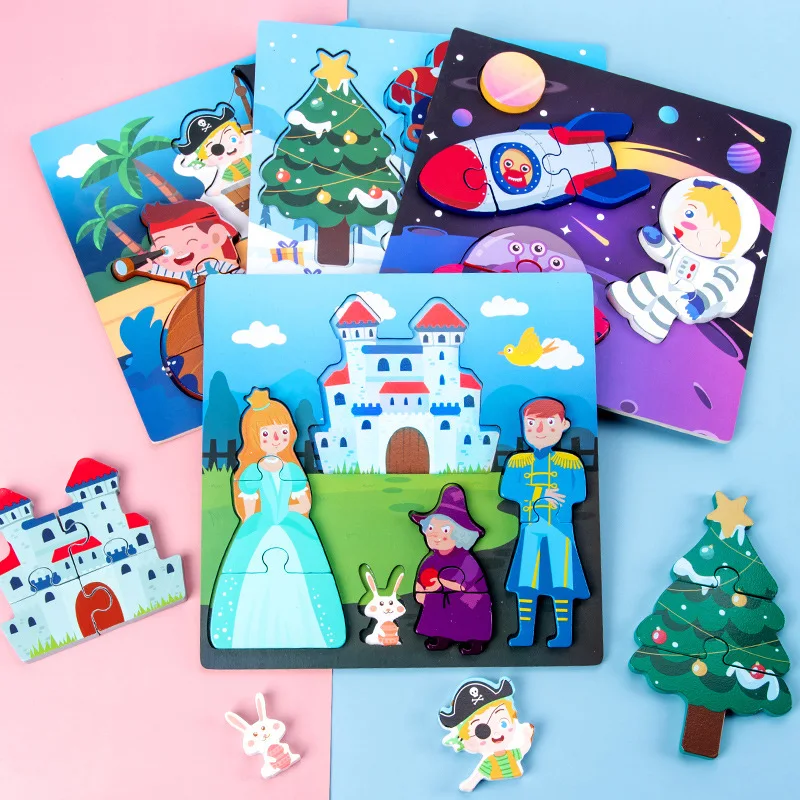 

Three-Dimensional Buckle 3D Puzzle Children'S Educational Early Education Christmas Theme Princess And Prince Jigsaw Wooden Toys
