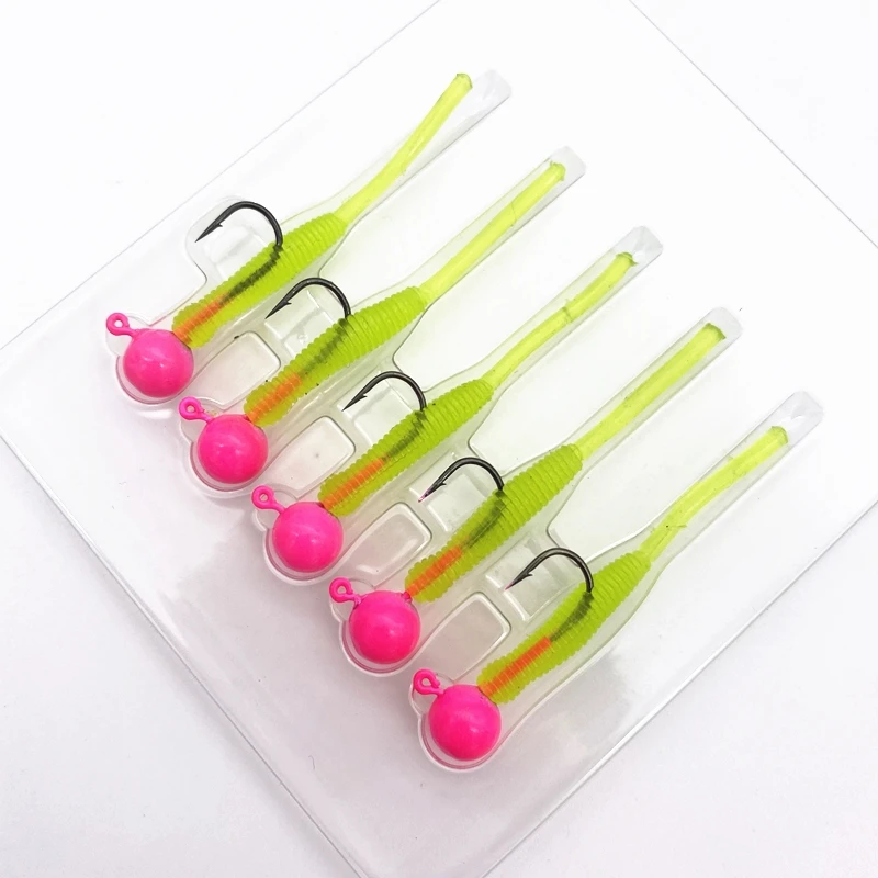 5Pcs* 0.3g 40mm Fishing Lure Jigging Worm Needle tail Soft Rockfish Ocean Additive Rock Bait Trout Jig Head Maggot - купить по