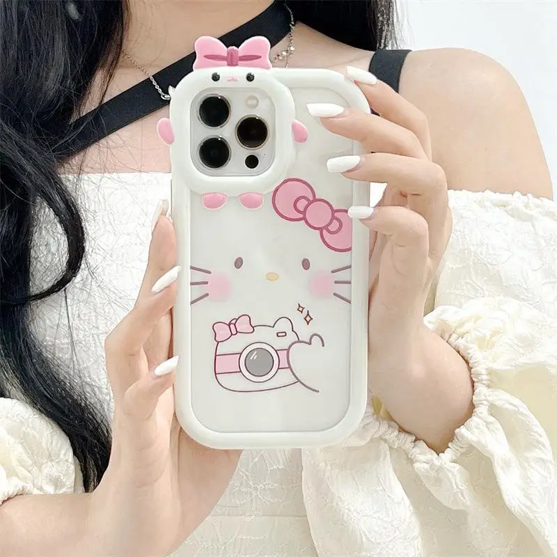 

Чехол для телефона Kawaii Sanrio Hello Kittys для Iphone 14 13 12 11 Pro Max милый мультяшный анимационный противоударный мягкий чехол Y2K подарок для девочек