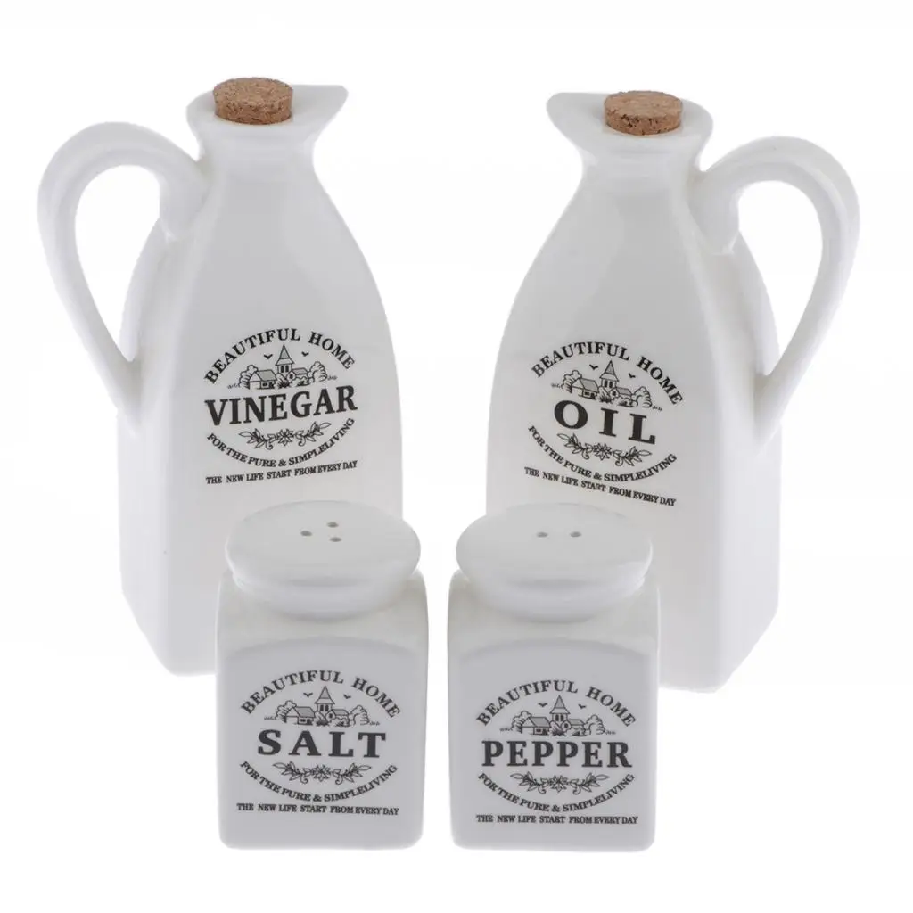 

4 Pcs Ceramic Oil Bottle Olive Oil Dispenser Bottle with Spice Mills