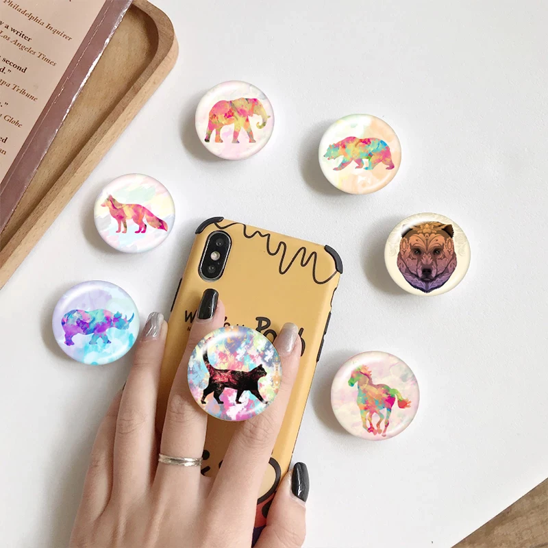 

2022 Cute Animal Phone Holder Mobile Phone Round Lazy Phone Holder Mobile Phone Accessories Expandable Folding Stand Phone Girp