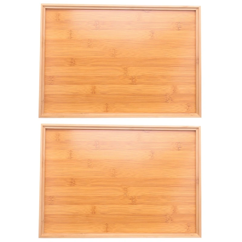 

2X Wooden Serving Tray Kung Fu Tea Cutlery Trays Storage Pallet Fruit Plate Decoration 37X26cm