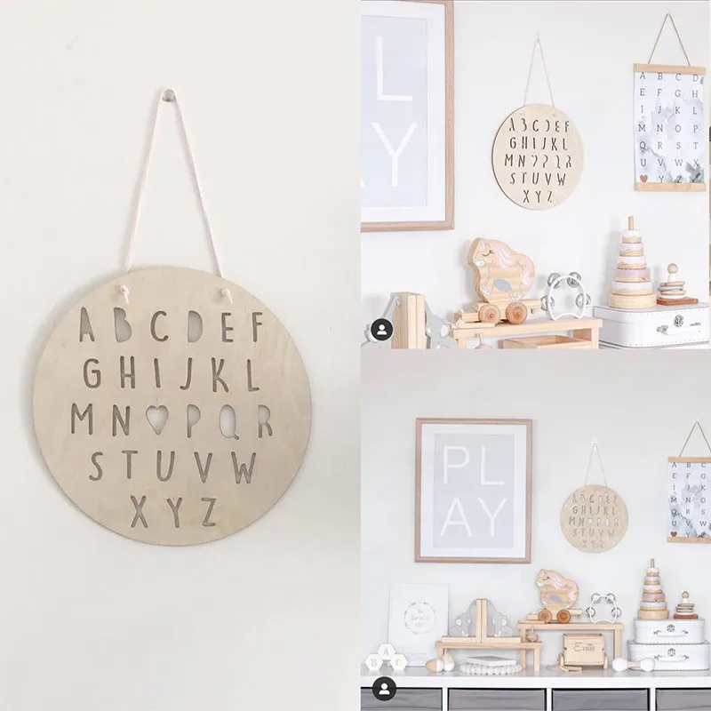 

1Pcs Wall Hanging Ornaments Nordic Style Wooden ABC Alphabet Slogan Banner For Kids Room Decoration Props Home Ornament