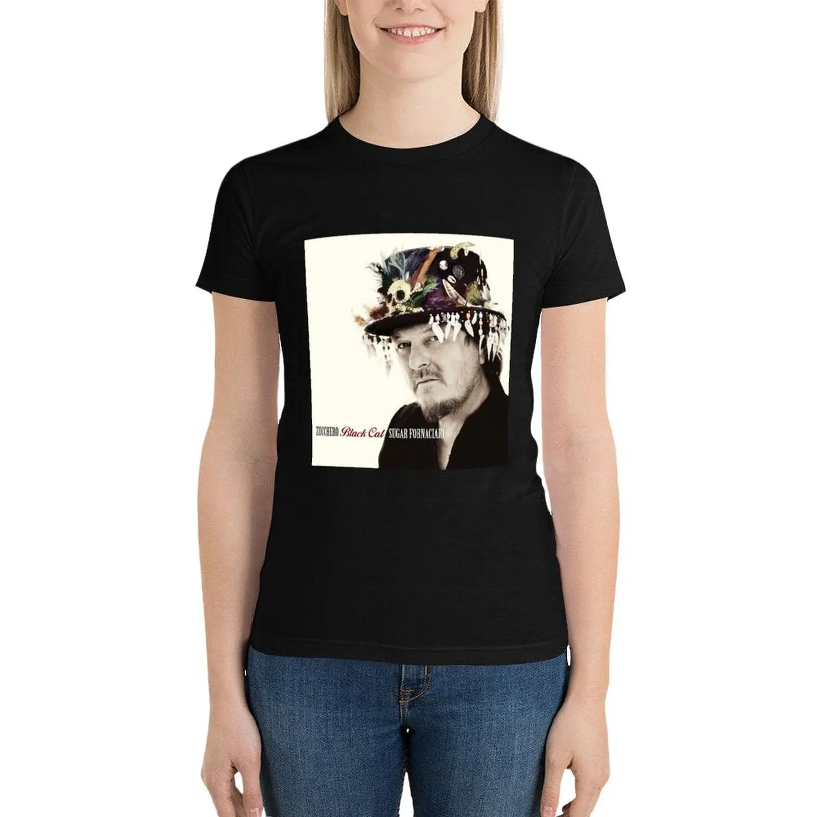 Футболка Zucchero с черной кошкой женские милые топы большого размера эстетическая