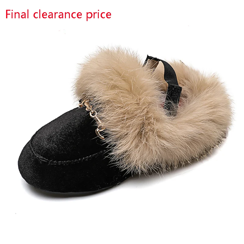 

New Arrival For Children Outdoor Winter For Kids And Adult Fashion Velvet Black Flower Slipper Home Comfortable Size 21-42