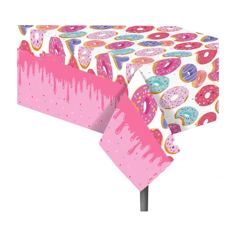 

130x220 см розовые Милые Пончики одноразовая скатерть для стола счастливые девушки полезные пончики скатерть для стола девочка принцесса декор для дня рождения