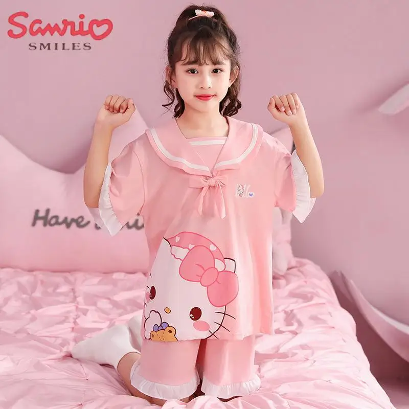 

Sanrio Kids Pajama Set Kuromi My Melody Hello Kitty Cinnamoroll Cartoon Summer Loose Homewear Cute Casual Set Anime Girl Gift