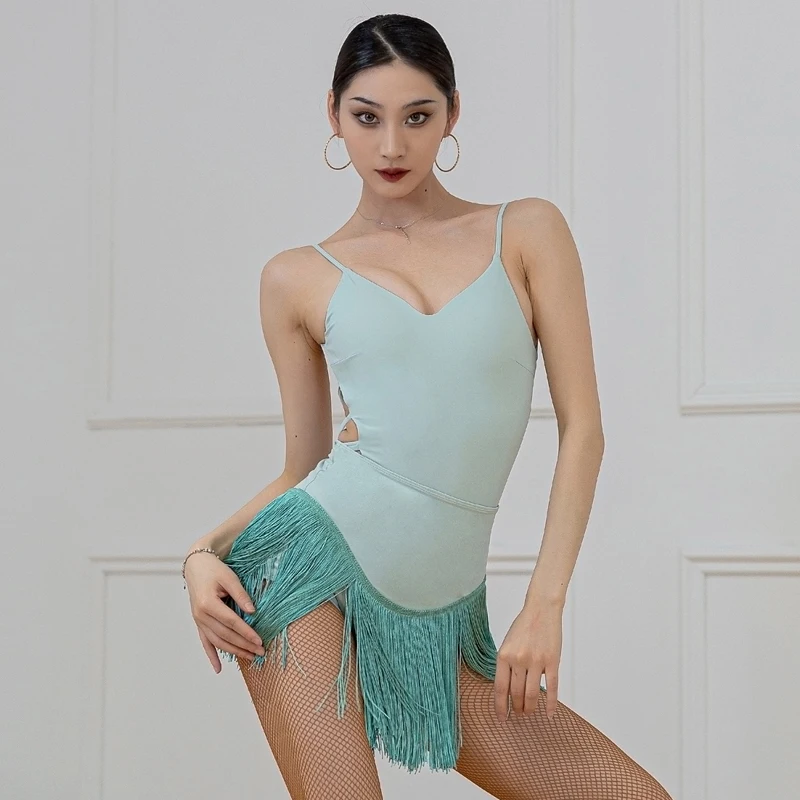 

Blue Tassel Latin Dance Skirt Women Cha Cha Dance Clothes Rumba Samba Dancing Skirt Adult Practice Clothing Fringe Skirt BL10660