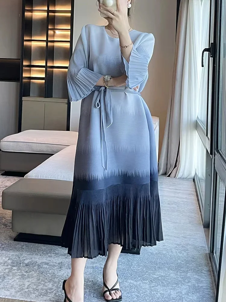 Плиссированные Длинные платья EGRM женские платья-трапеции средней длины с