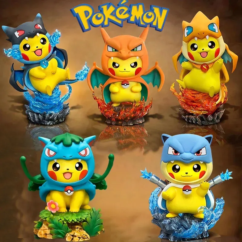 

13cm PokeMon Pikachu Charizard Blastoise Frog Flower Gengar Cosplay Gk Egg Cheese Dress UpAnime Figures Model Toy Ornaments Gift