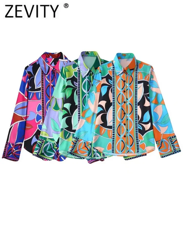 

NEW2023 Zevity Women Vintage Contrast Color Geometric Print Smock Blouse Office Lady Business Shirts Chic Retro Blusas Tops LS42