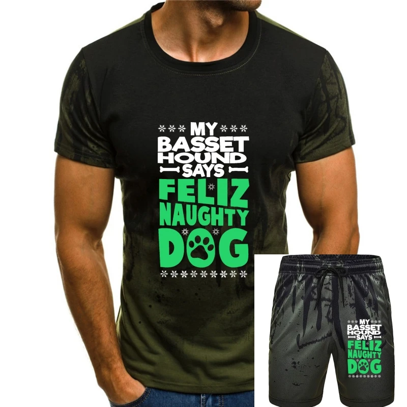 

Cute Basset Hound Christmas Shirt-Men's T-Shirt-Black Feliz Naughty Dog