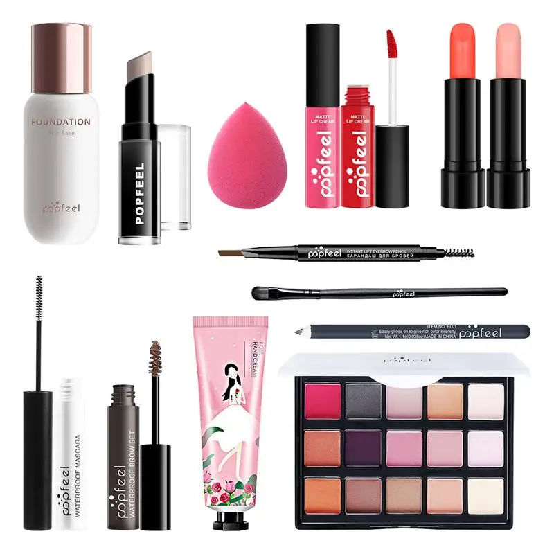 

All In One Makeup Kit Eyeshadow Palette LipGloss Lipstick Eyeshadow Brushes Eyebrow Pencil Concealer Stick Eyeliner Powder