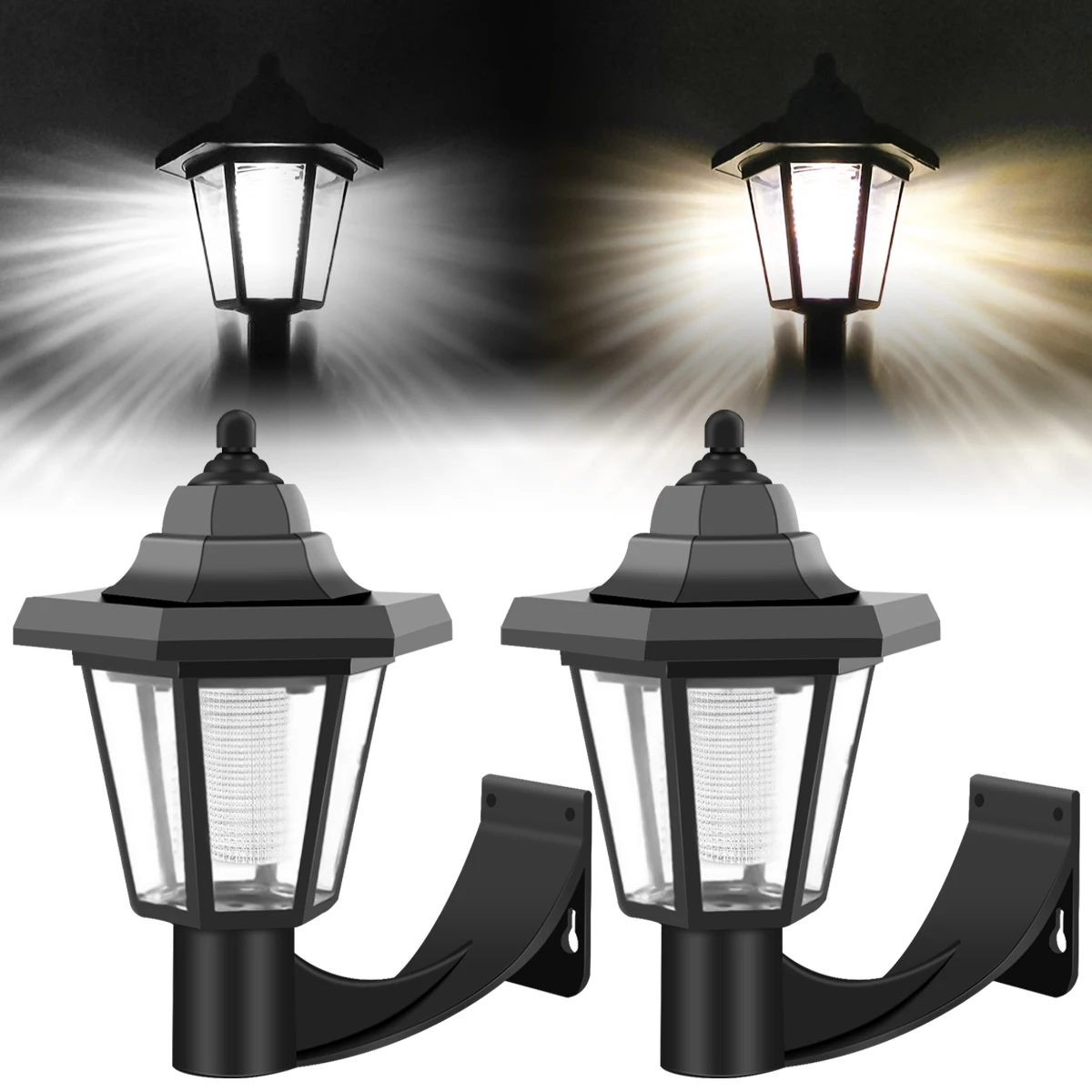 

2PCS Solar LED Light Outdoor Garden Light Hexagonal Solar Wall Light Waterproof Yard Landscape Light Garden Decor Solar Lamp