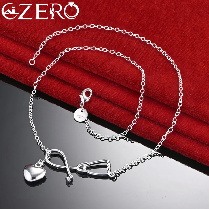

ALIZERO 925 Sterling Silver stethoscope Heart Pendant Necklace For Women Wedding Engagement Party Fashion Jewelry Birthday Gift