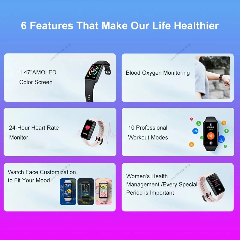 Оригинальные умные часы HONOR Band 6 глобальная версия браслет AMOLED 1 47 дюйма