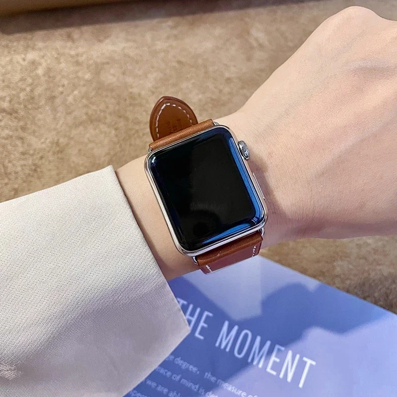 Фото Ремешок из натуральной кожи для Apple Watch 49 мм, 46 мм, 45 мм, 41 мм, 44 мм, 42 мм, 40 мм, мужской/женский браслет, ремешок на запястье, Ultra 10, 9, 8, 7, 6, 5, 4, 3, SE №3