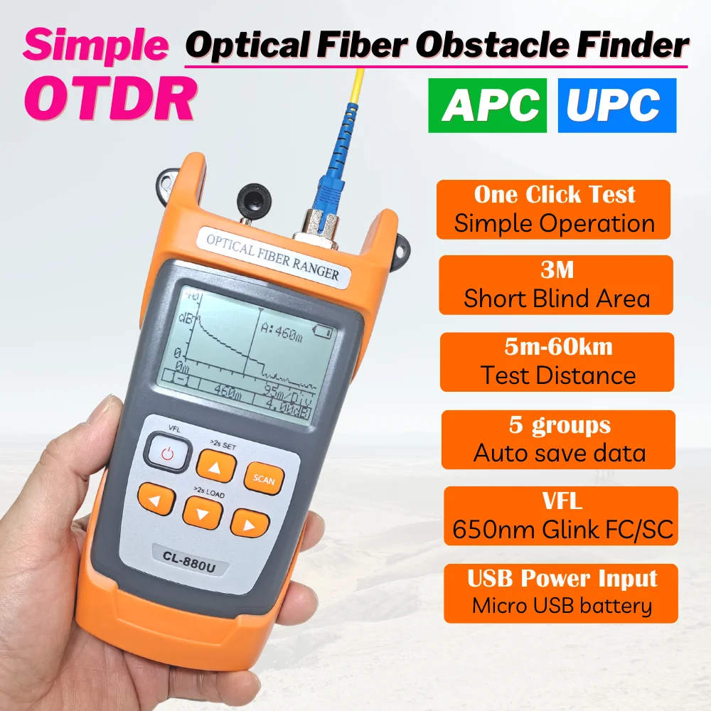 Mini 60KM Optical OTDR Optical Time Domain Reflectometer Built in VFL with FC SC LCD OPTICAL FIBER RANGER CL-880