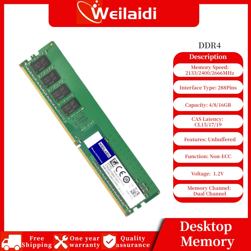 

DDR4 4GB 8GB 16GB 2400MHz 2666MHz 288-Pin Dimm Memory RAM For Desktop Dual Channel Unbuffered Non-ECC Intel and AMD Memoria