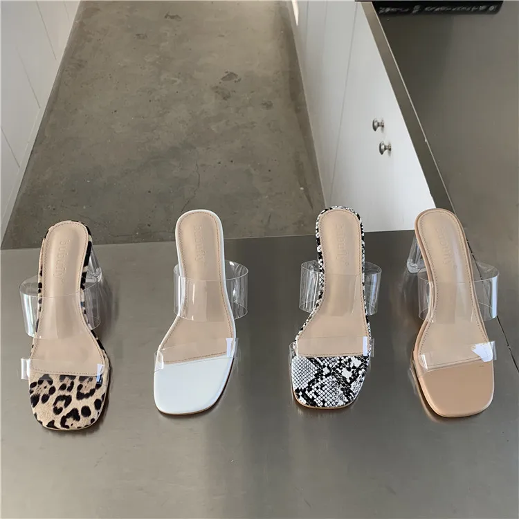 

Женские блестящие шлепанцы, дамские тапочки на низком каблуке, квадратный каблук, 2022, прозрачная летняя римская ткань, Sc