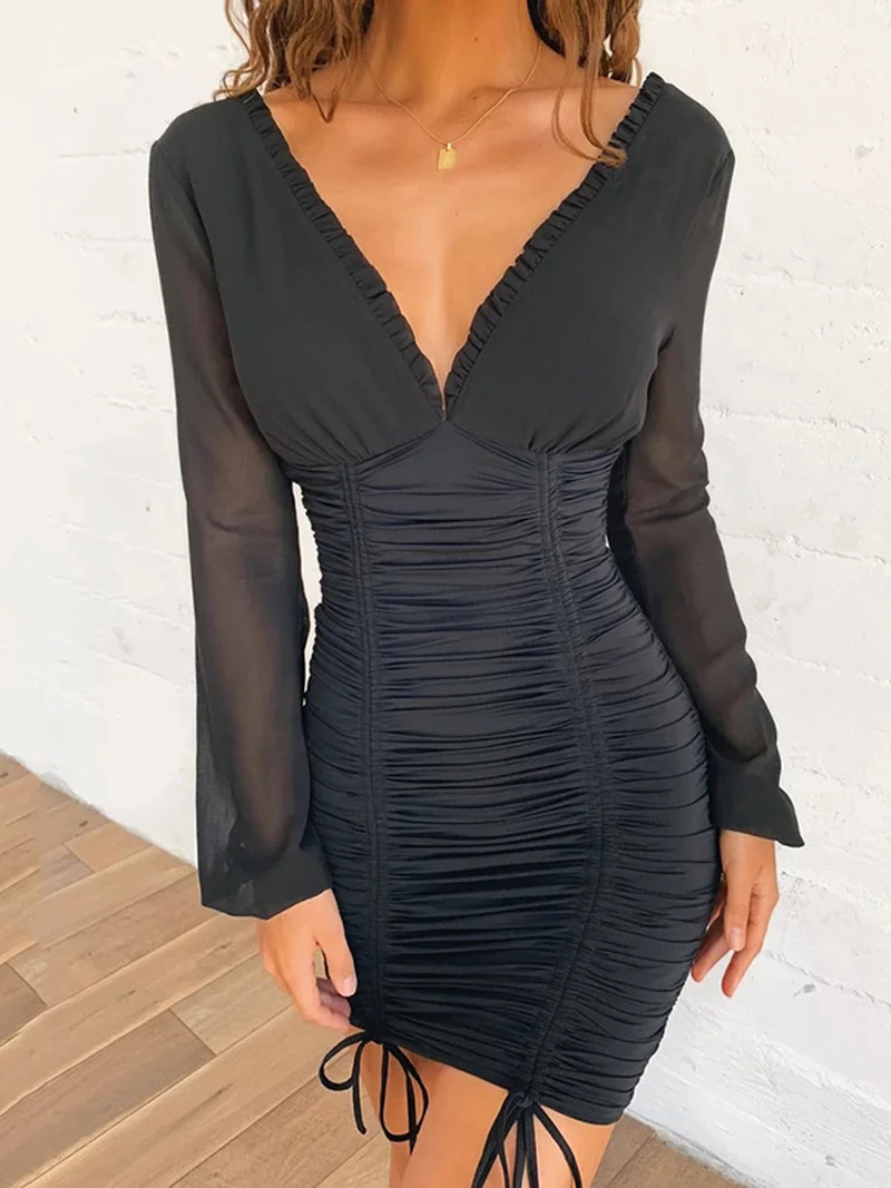 

Женское летнее платье 2022, сексуальные туники с глубоким V-образным вырезом и открытой спиной, туники с высокой талией, облегающие Вечерние п...