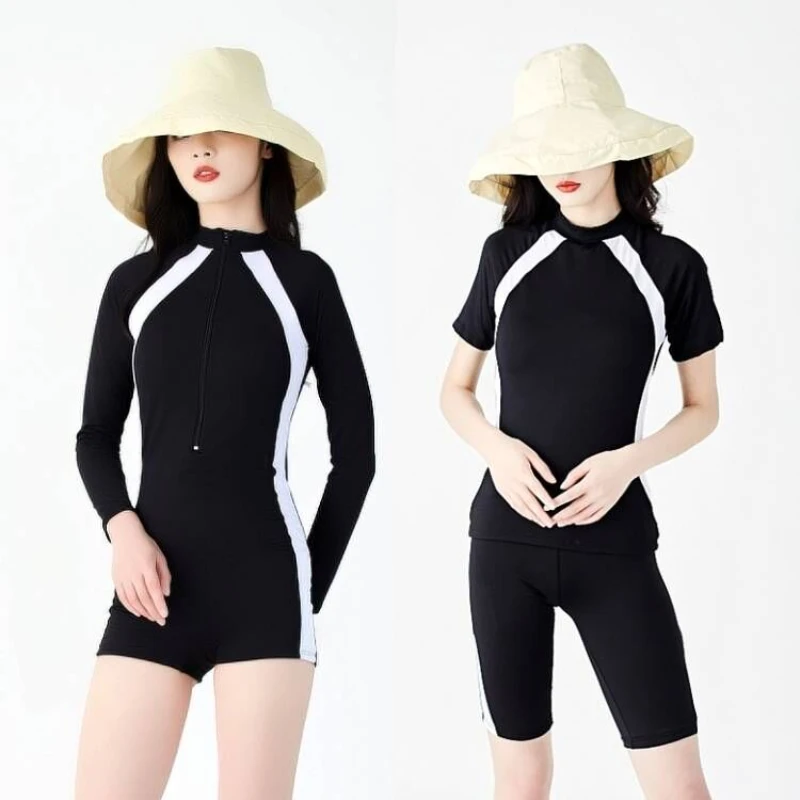 

Женский сплошной купальник размера плюс, Женский консервативный сплошной купальник, скрывающий живот, Солнцезащитный спортивный монокини с длинными рукавами