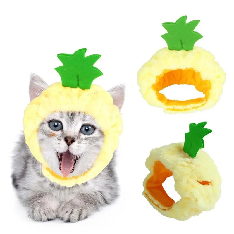 

Funny Cute Pet Cat Costume Pineapple Headdress Apple Hat For Cat Dog Halloween Christmas Clothes Fancy Dress With Ear Pet Collar