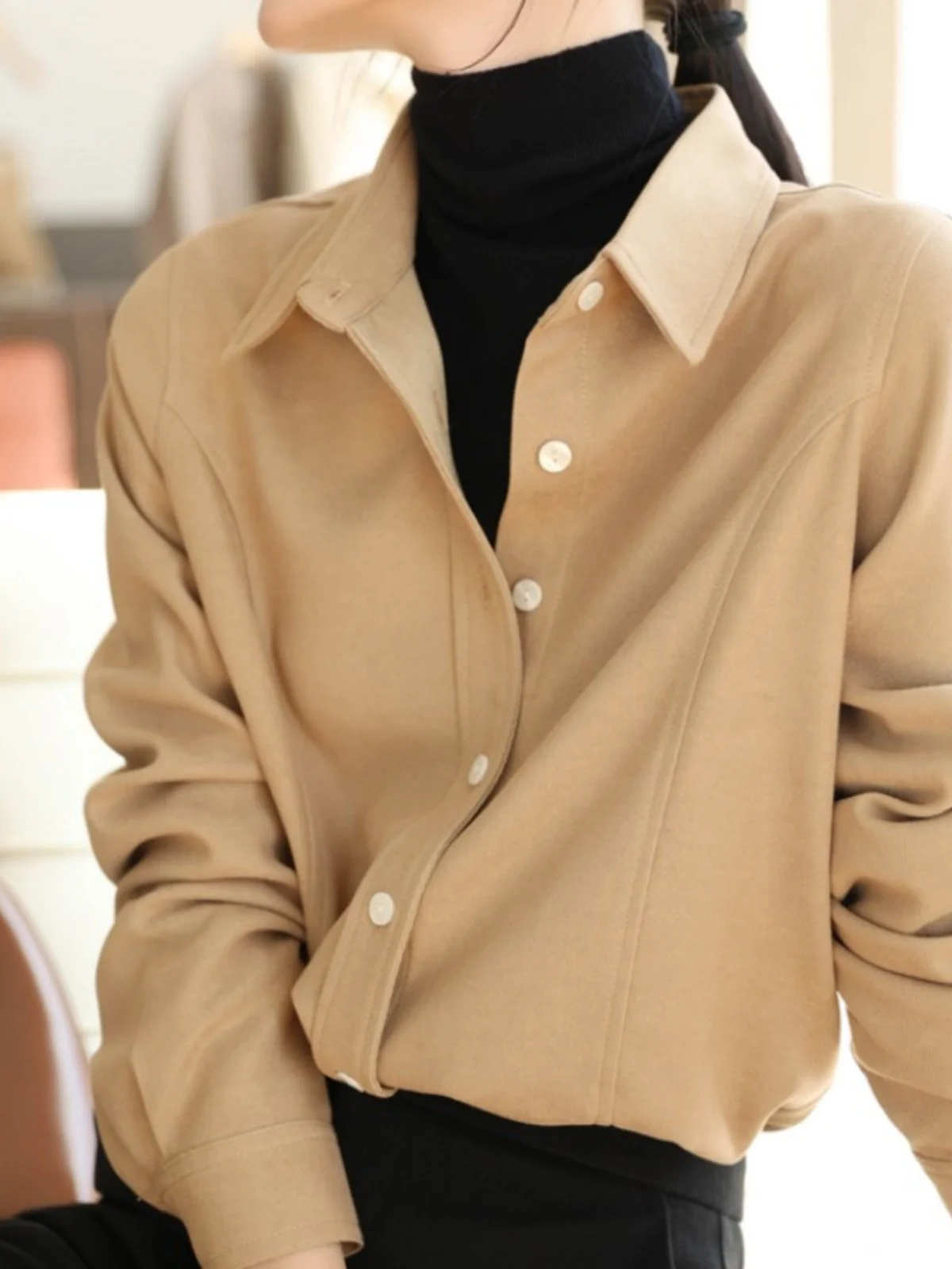 White Collar Girdear New Women's Clothing Spring and Autumn Retro Thickened Sanding Casual Shirts Versatile Stacked Long slee...