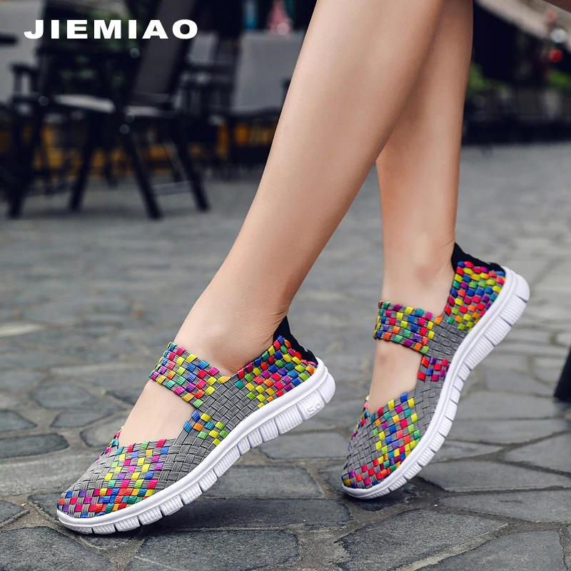 JIEMIAO Summer Women's Breathable Walking Sandals Women Woven Shoes Anti Slip Handmade Weave Light Comfortable Mother Gift Shoes