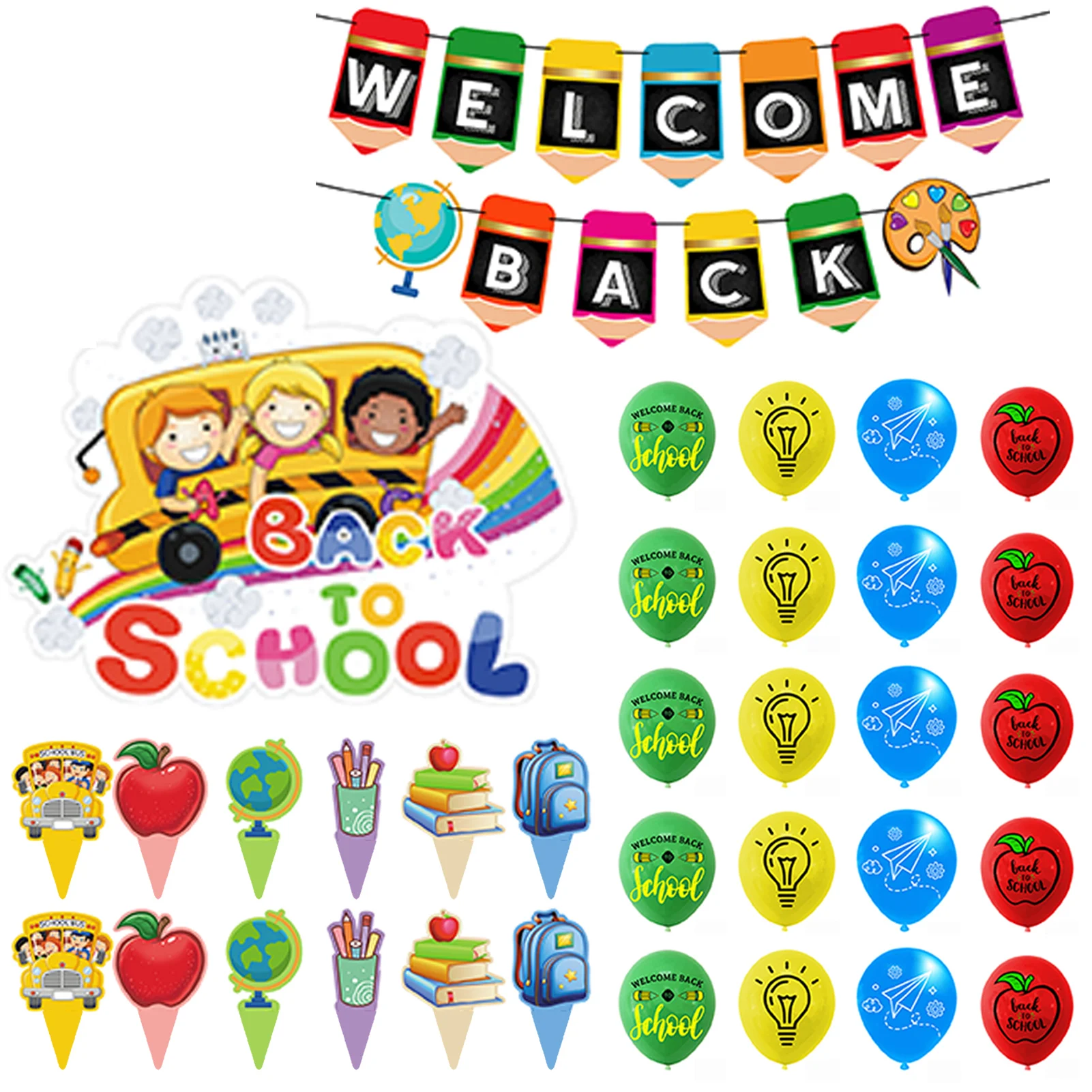 

Надувные шары для первого дня школы, баннер для вечеривечерние, набор воздушных шаров для тематической вечеринки, баннер, латексные шары, то...