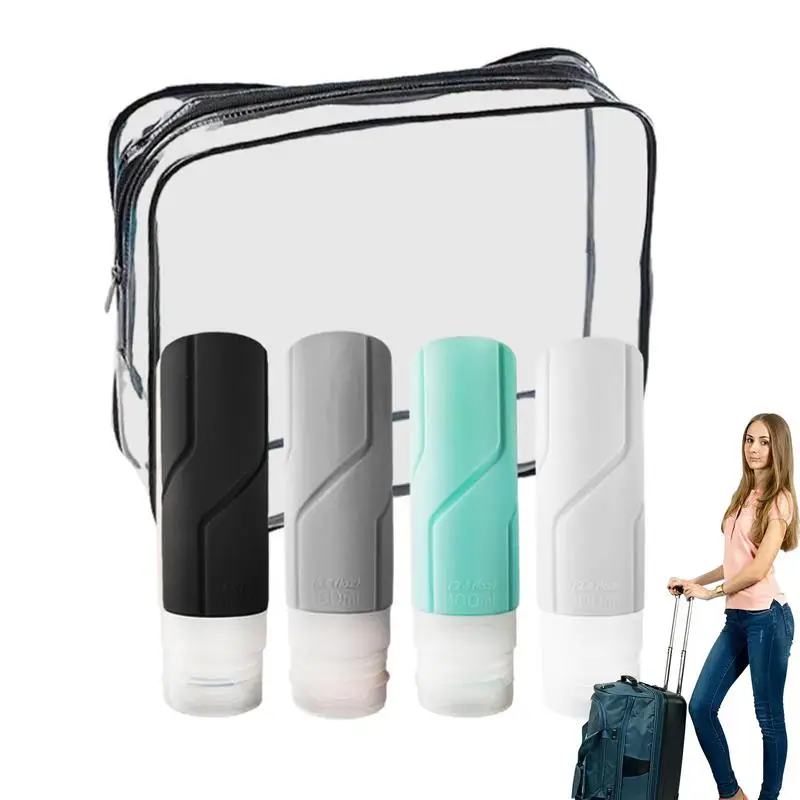 

Дорожные многоразовые бутылки для шампуня, увлажняющего шампуня, 100 мл, силиконовые герметичные бутылки для Хранения Туалетных принадлежностей с сумкой на молнии