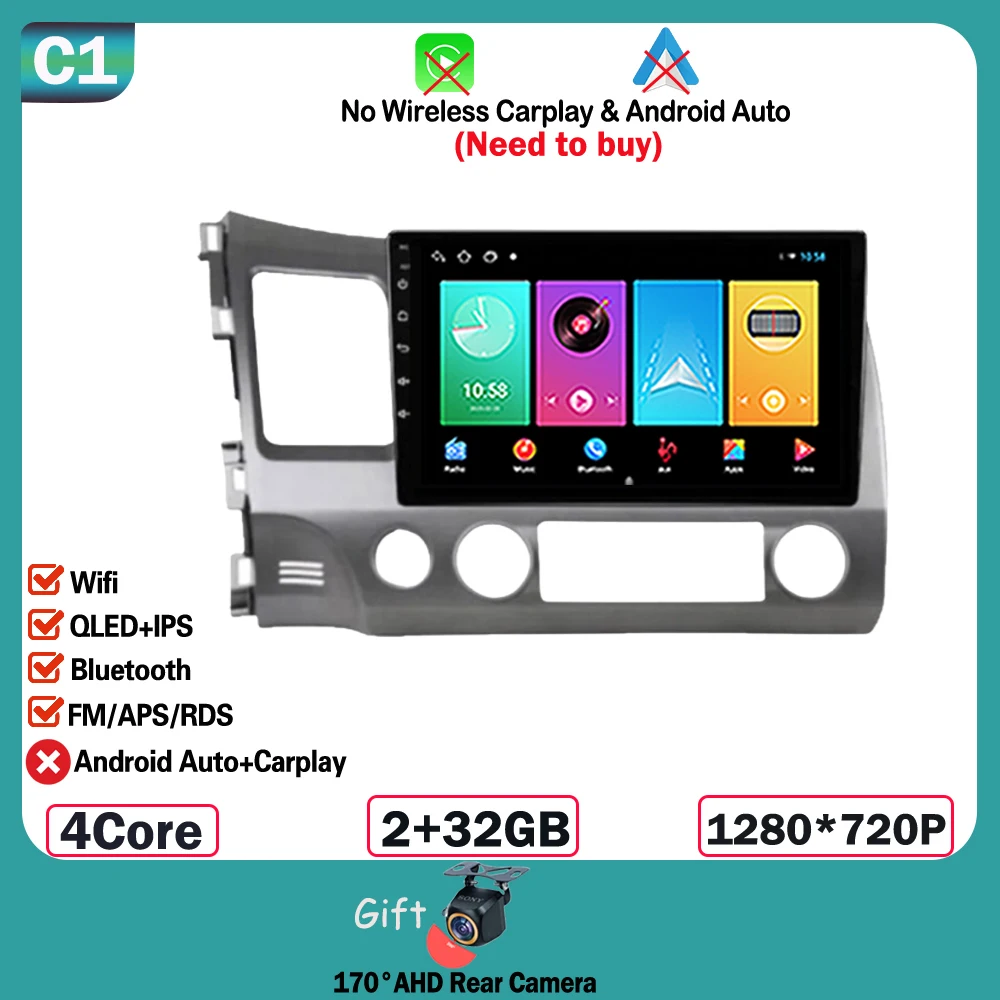 

Автомобильный радиоприемник Android 15 для Honda Civic 8 2005-2012 Мультимедийный видеоплеер GPS Радио Автоматическая навигация Carplay без DVD 2din 5G WIFI