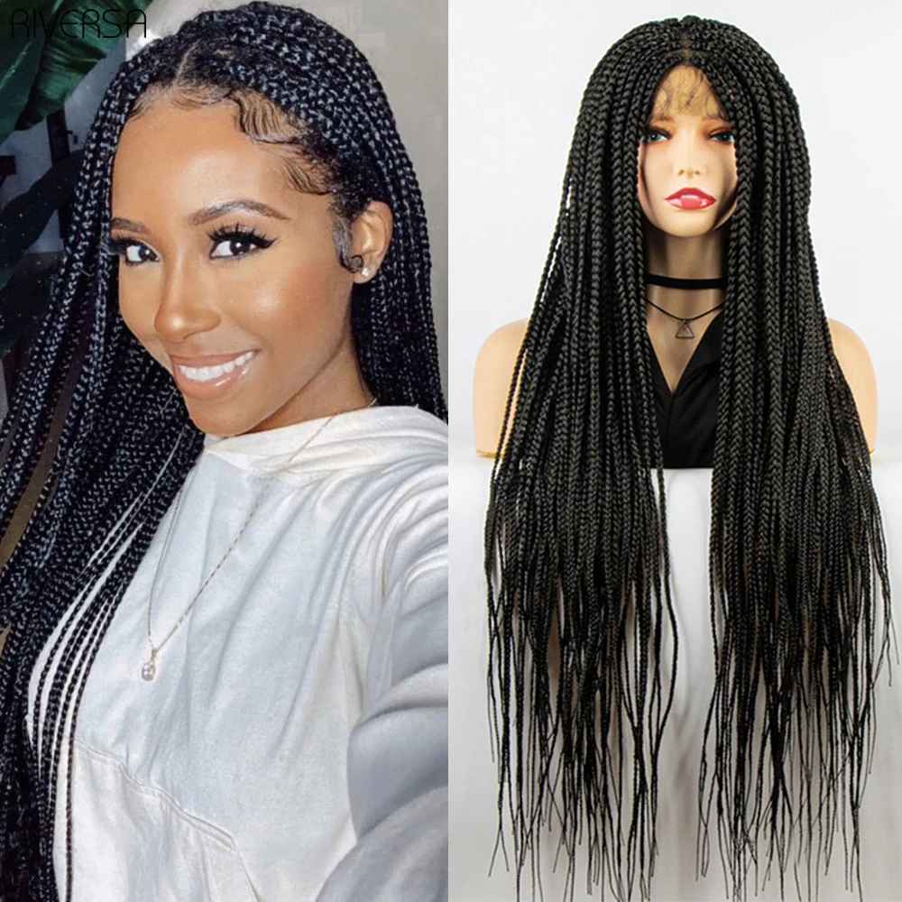 

Glueless 32 inch Full Lace Long Braided Box Braids Lace Front Wig Black Color Afrian For Black Women With BabyHair