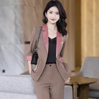 korean spring suit large size office women business white collar formal professional dress work clothes khaki coat and pants