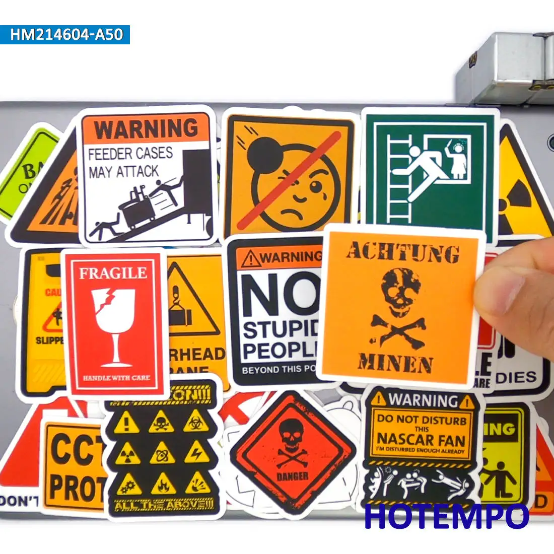 

50Pieces Stop Danger Warning Slogans Spoof Risk Tip Funny Signs Waterproof Stickers for Laptop Phone Motorcycle Car Bike Sticker