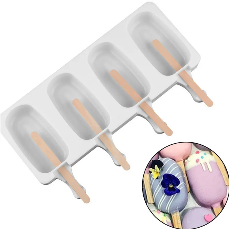 

Silicone Ice Cream Molds 4 Cell Magnum Chocolate Dessert Popsicle Moulds Classic Shape Summer Party Supplies DIY Ice Pop Maker