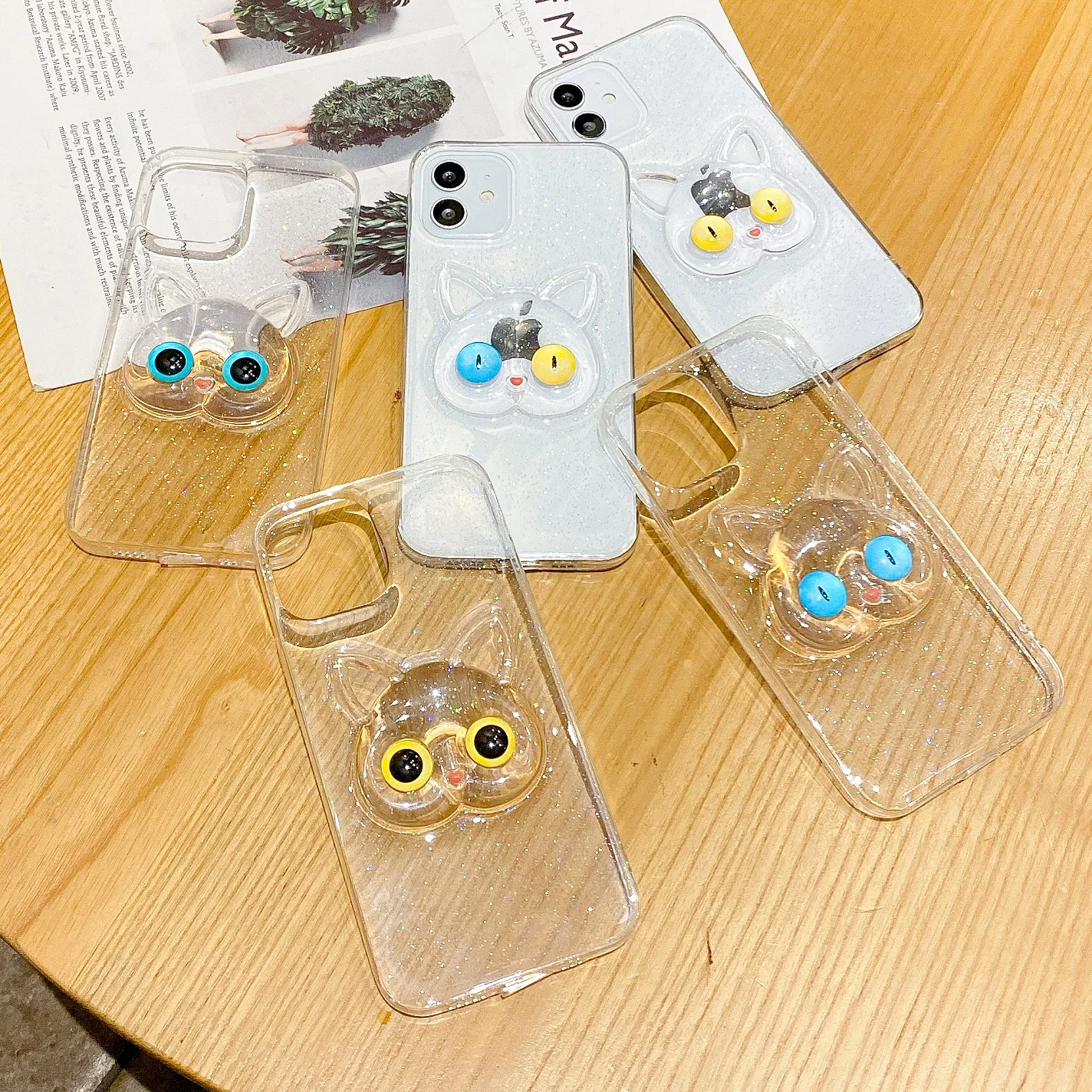 

Симпатичный чехол с сапфировым котом Ins для телефона iPhone 12 Pro Max XS 13 XR 7 8 Plus, прозрачная блестящая задняя крышка iphone11, защитный чехол