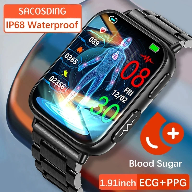 

2023 New ECG+PPG Blood Sugar Smartwatch ECG Smart Watch Monitoring Non invasive Blood Glucose Clock IP67 Waterproof Smart Watch
