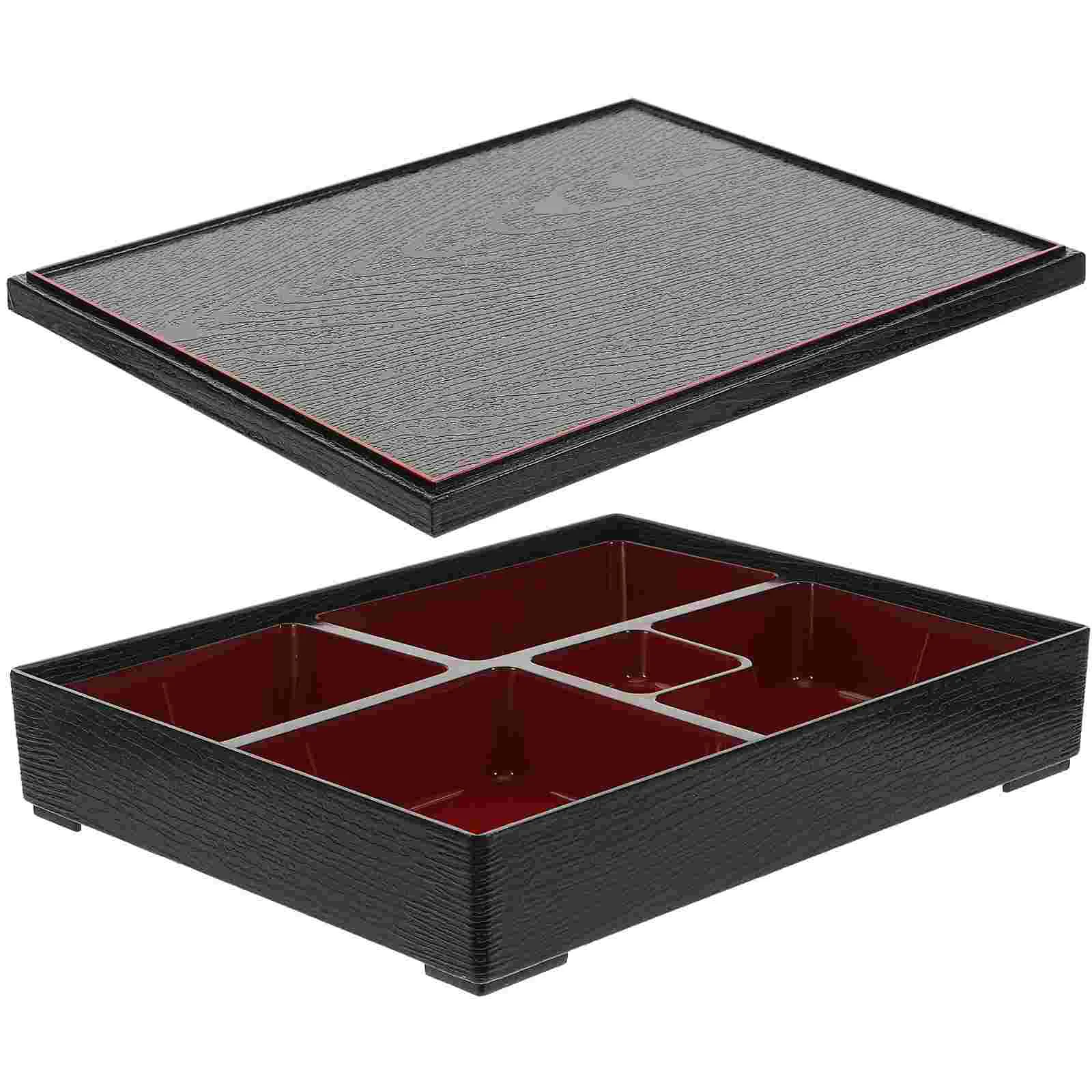 

Japanese Bento Box Compartment Sushi Tray Lunch Sushi Bento Containers For Restaurant Home ( Wood Grain Cover )