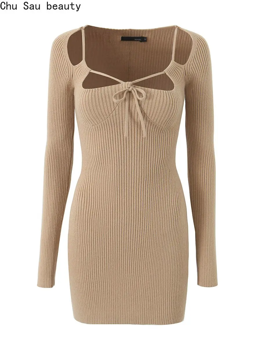 

Chu Sau beauty 2023 женское летнее модное популярное милое эластичное трикотажное мини-платье с вырезами Сексуальные облегающие шикарные супер короткие платья